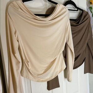 SHEIN Elegant Cream and Brown Cowl Neck Blouse Duo